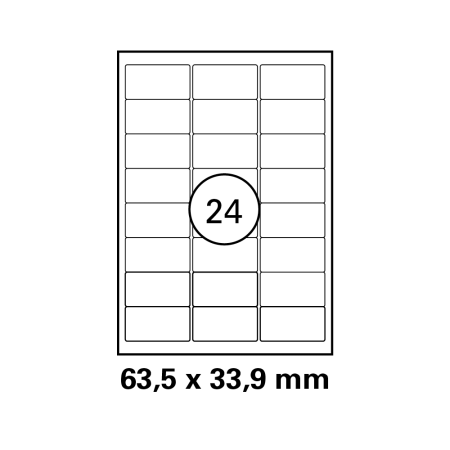 100 Blatt Drucker Etiketten 63,5 x 33,9 mm Selbstklebend DIN A4 (2400 St. Etiketten) Laser Copy Inkjet