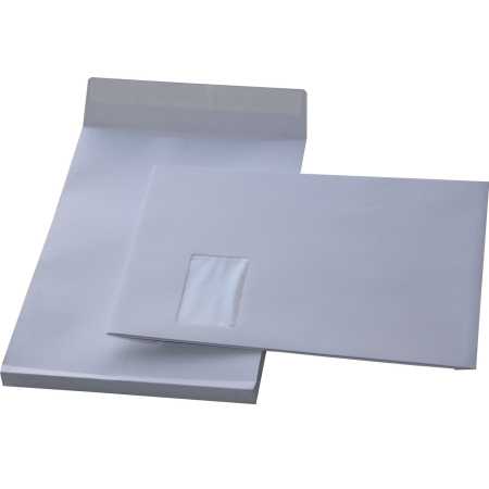 C4 Faltentaschen mit Fenster · 2 cm Falte weiß · haftklebender Briefumschlag 229x324x20 mm